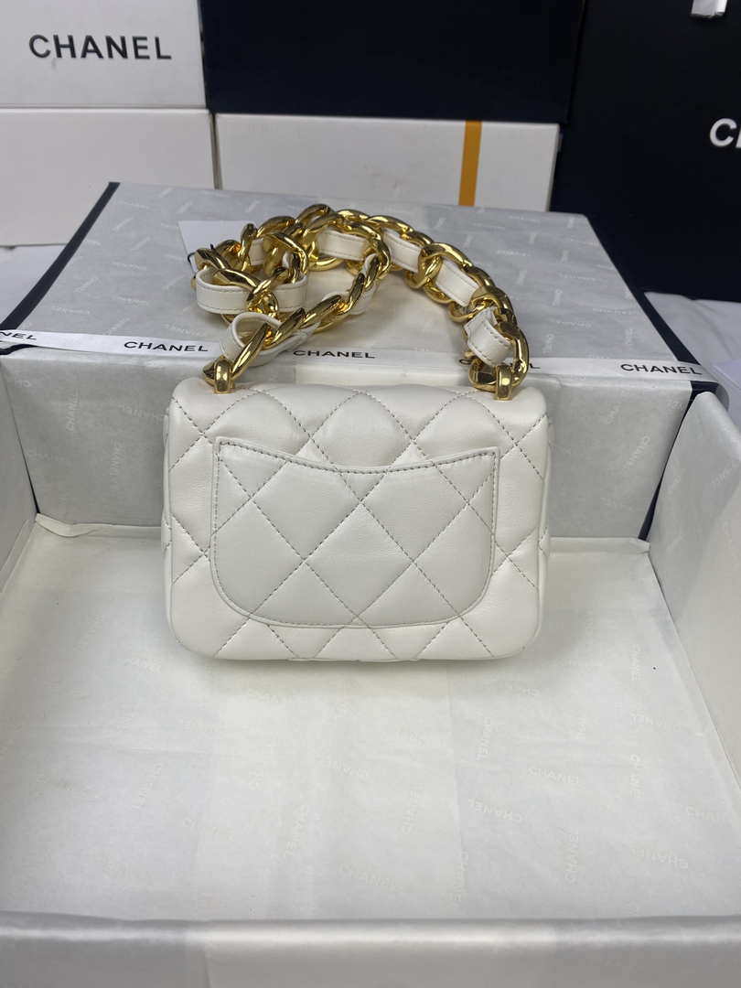 Chanel Mini Flap Bag Lambskin Gold-Tone Metal AS3213 White - Default Title - View 3
