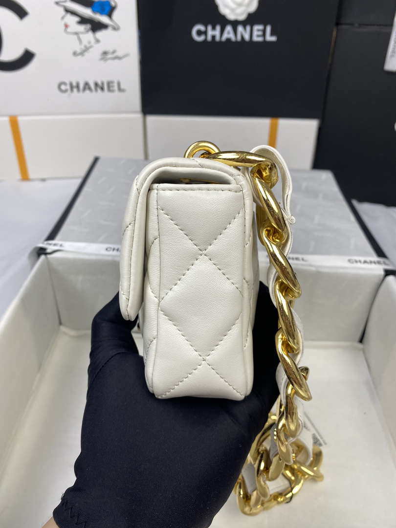 Chanel Mini Flap Bag Lambskin Gold-Tone Metal AS3213 White