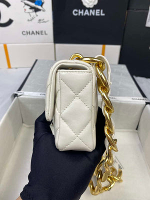 Chanel Mini Flap Bag Lambskin Gold-Tone Metal AS3213 White - Default Title - View 4