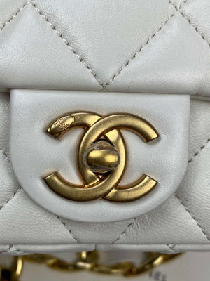 Chanel Mini Flap Bag Lambskin Gold-Tone Metal AS3213 White - Default Title - View 5