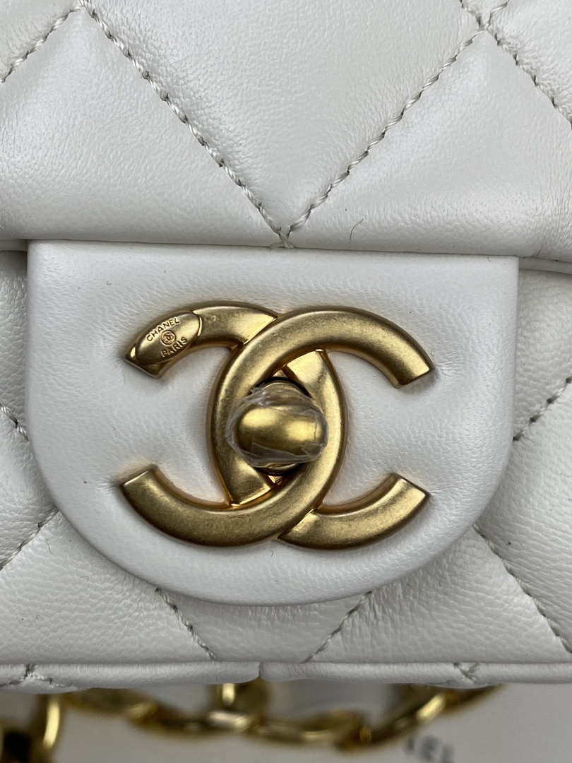 Chanel Mini Flap Bag Lambskin Gold-Tone Metal AS3213 White - Default Title - View 5