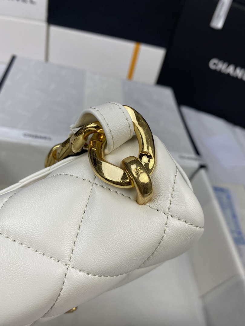 Chanel Mini Flap Bag Lambskin Gold-Tone Metal AS3213 White