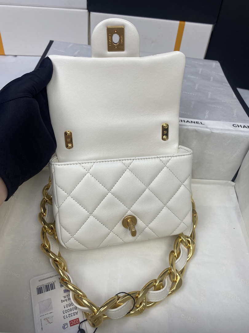 Chanel Mini Flap Bag Lambskin Gold-Tone Metal AS3213 White