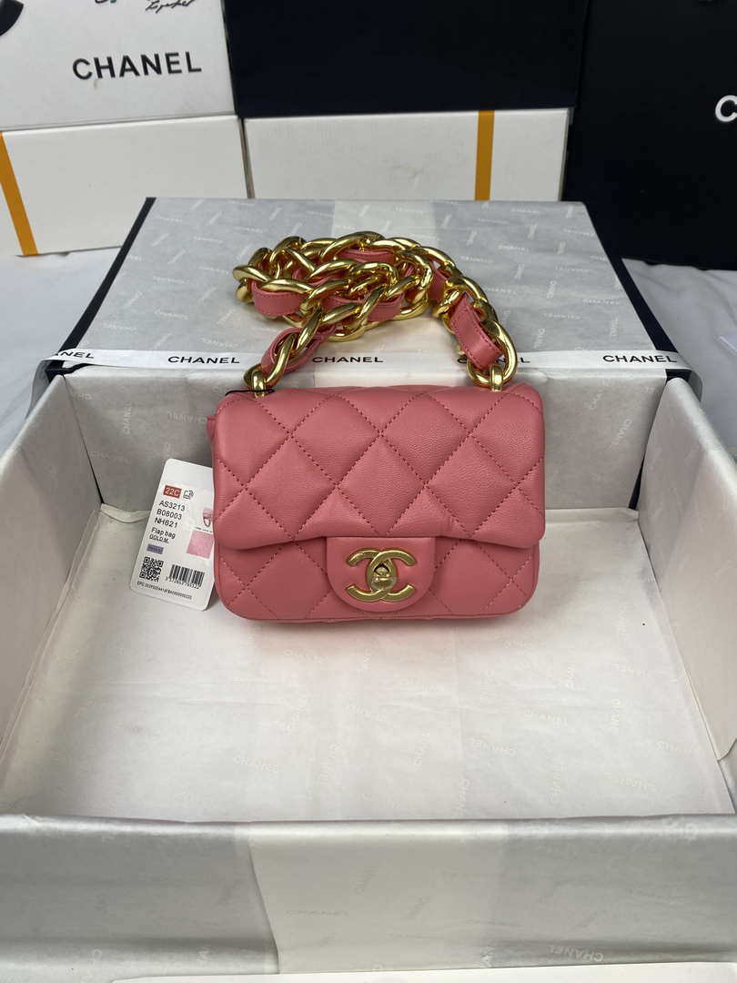 Chanel Mini Flap Bag Lambskin Gold-Tone Metal AS3213 Pink - Default Title - View 2