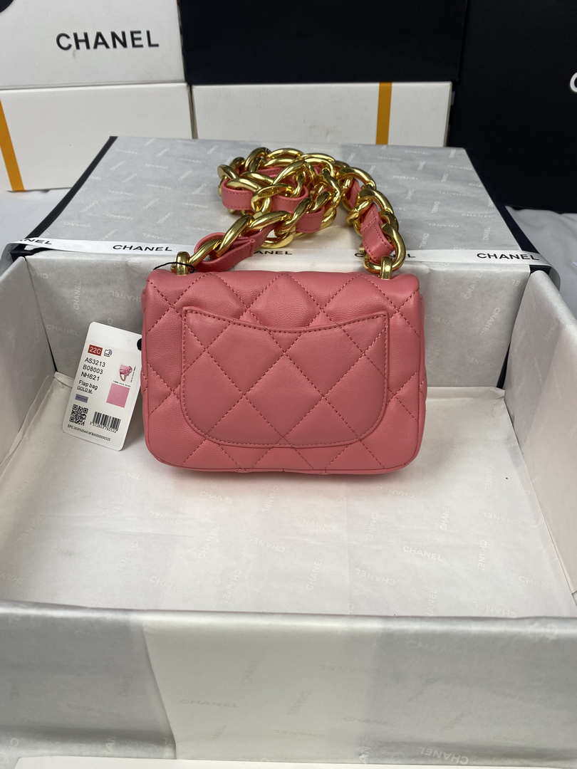 Chanel Mini Flap Bag Lambskin Gold-Tone Metal AS3213 Pink