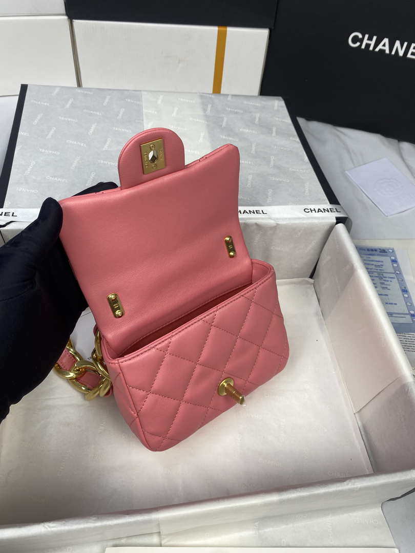 Chanel Mini Flap Bag Lambskin Gold-Tone Metal AS3213 Pink - Default Title - View 7