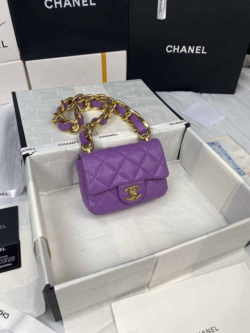 Chanel Mini Flap Bag Lambskin Gold-Tone Metal AS3213 Purple - Default Title - View 1
