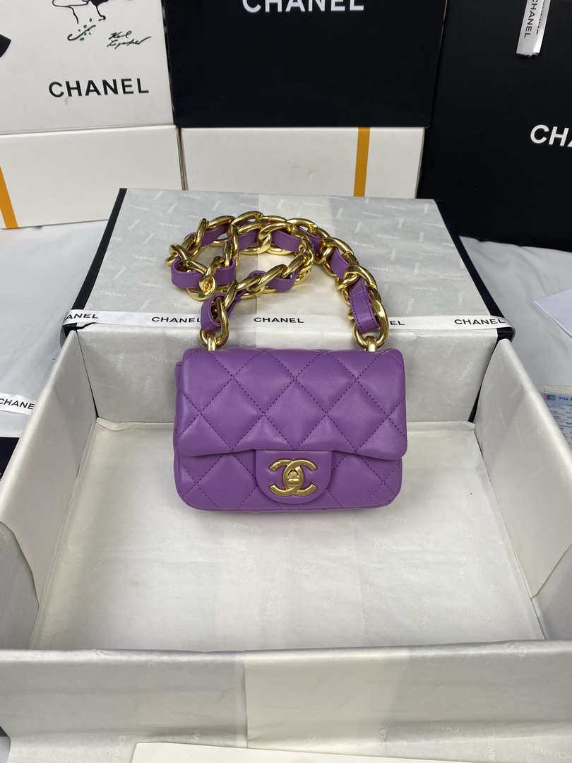 Chanel Mini Flap Bag Lambskin Gold-Tone Metal AS3213 Purple - Default Title - View 2