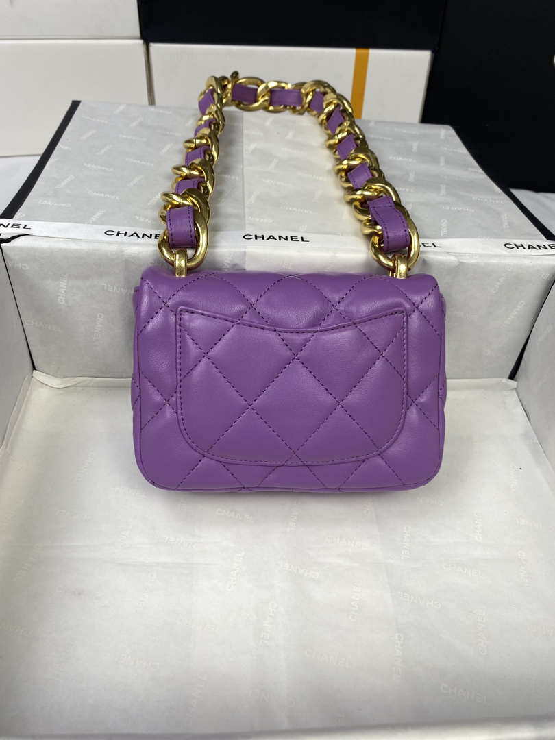 Chanel Mini Flap Bag Lambskin Gold-Tone Metal AS3213 Purple - Default Title - View 3