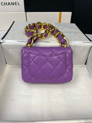Chanel Mini Flap Bag Lambskin Gold-Tone Metal AS3213 Purple - Default Title - View 4