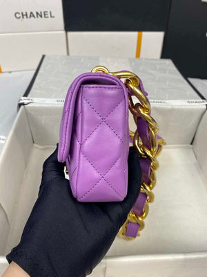 Chanel Mini Flap Bag Lambskin Gold-Tone Metal AS3213 Purple - Default Title - View 6