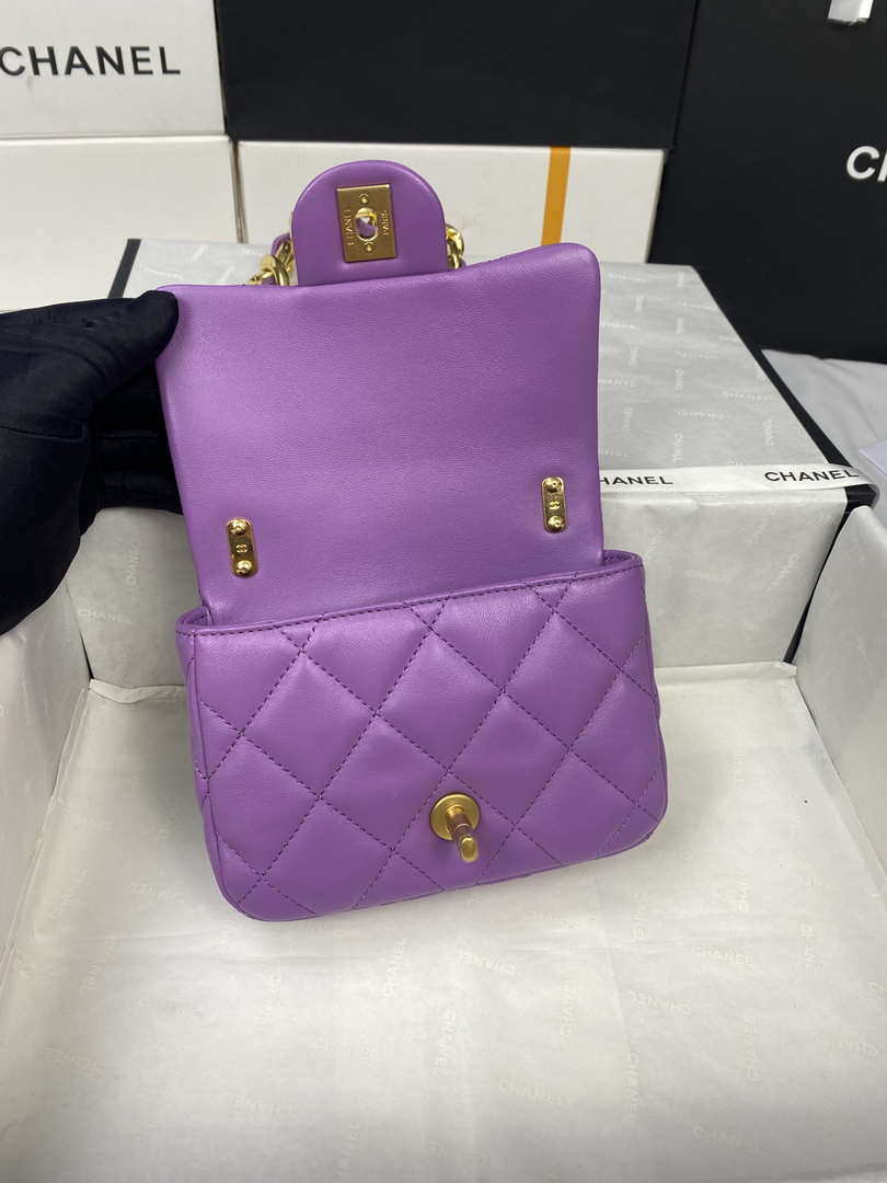Chanel Mini Flap Bag Lambskin Gold-Tone Metal AS3213 Purple