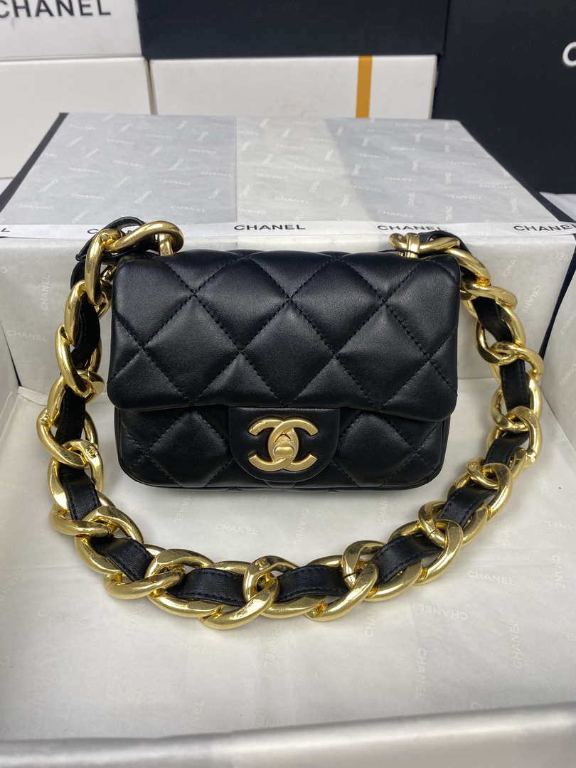 Chanel Mini Flap Bag Lambskin Gold-Tone Metal AS3213 Black