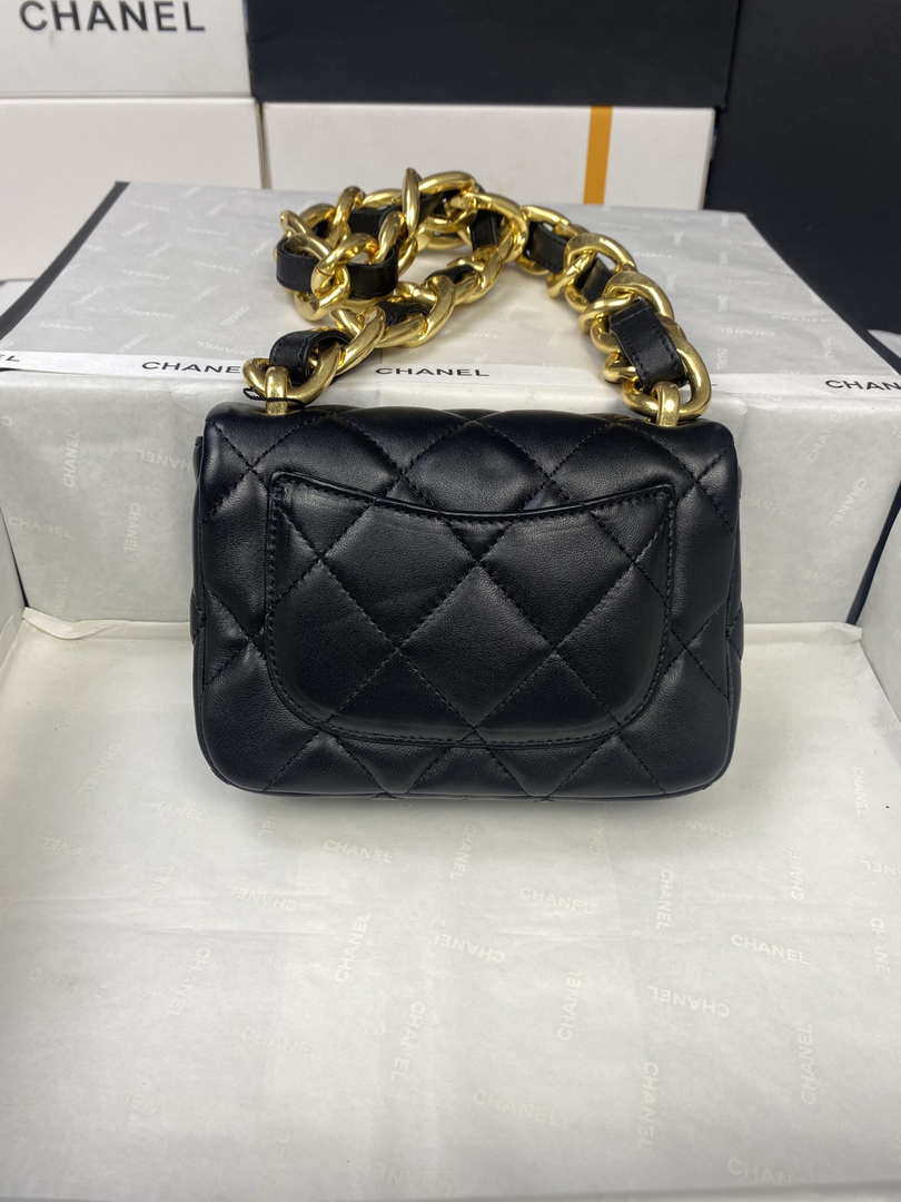 Chanel Mini Flap Bag Lambskin Gold-Tone Metal AS3213 Black - Default Title - View 3