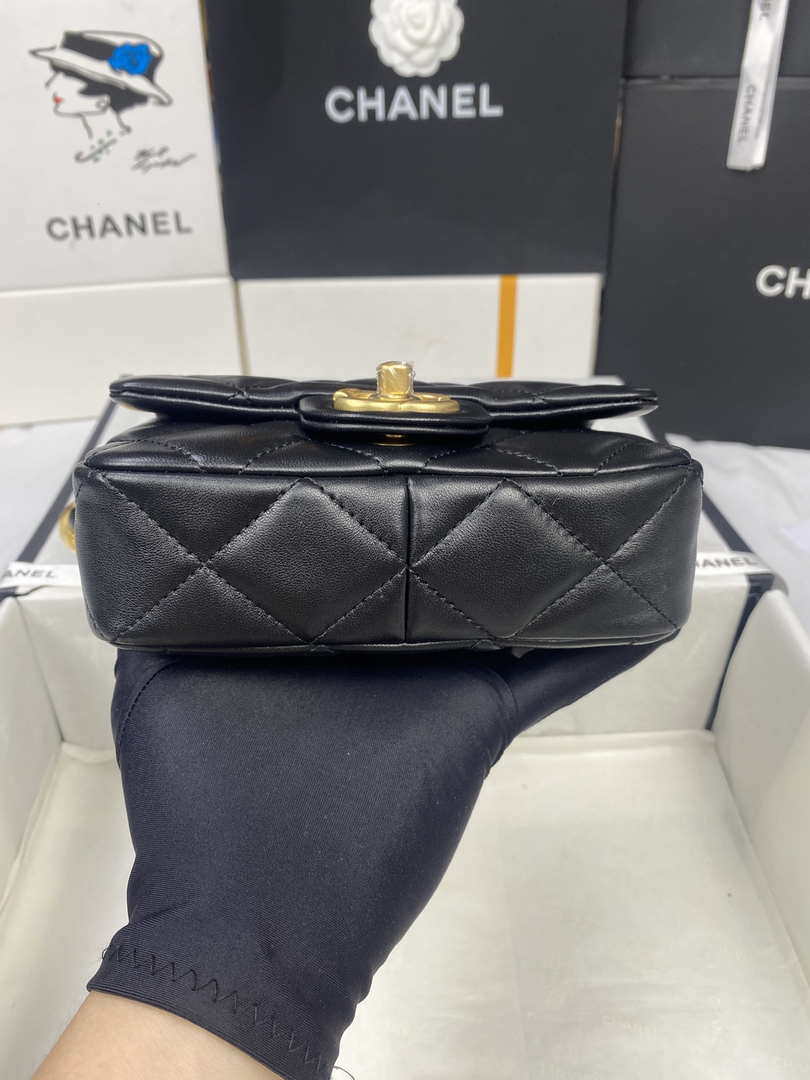 Chanel Mini Flap Bag Lambskin Gold-Tone Metal AS3213 Black