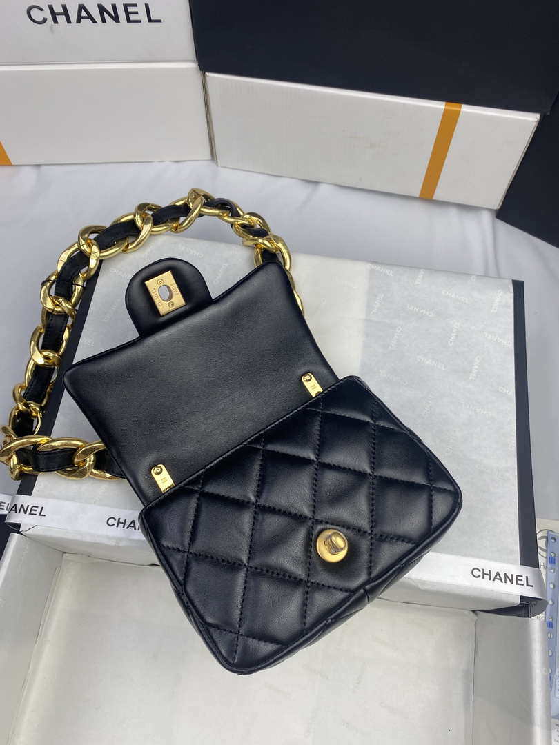 Chanel Mini Flap Bag Lambskin Gold-Tone Metal AS3213 Black