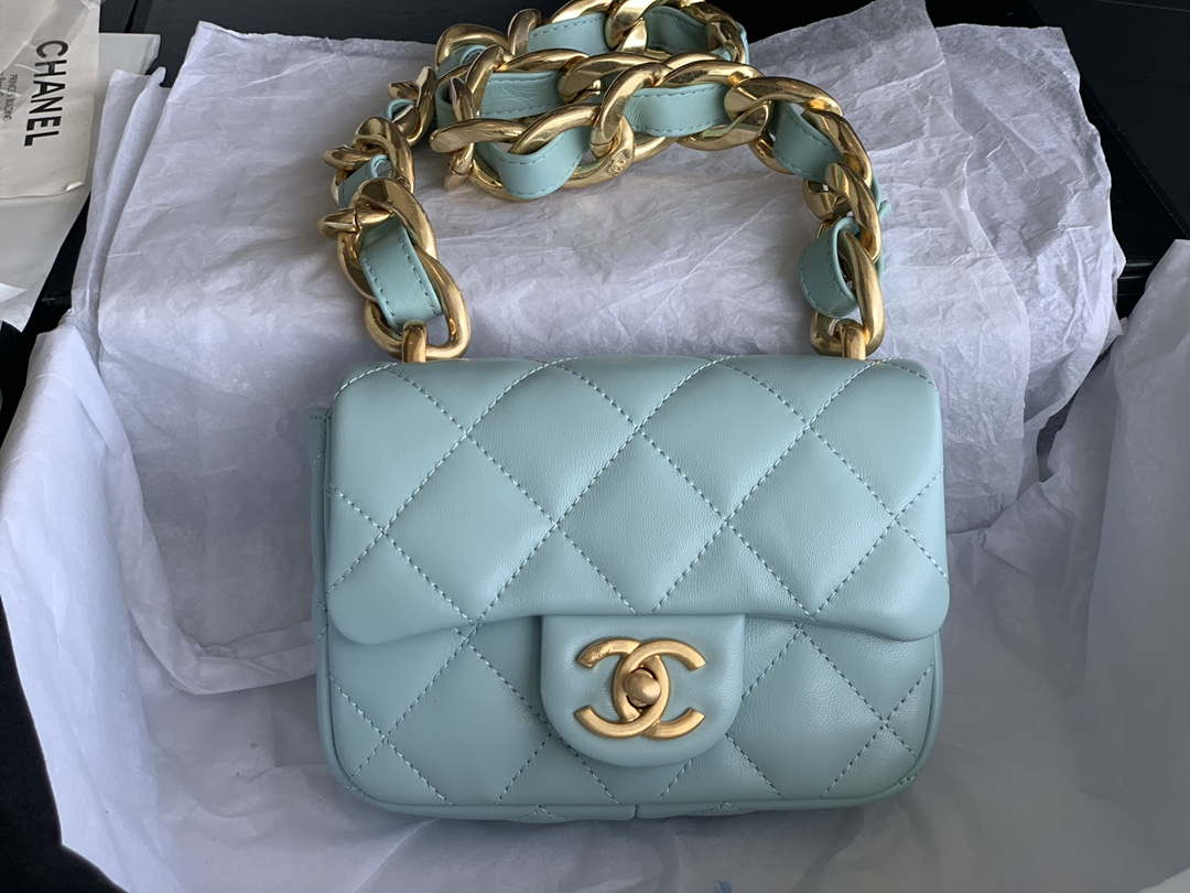 Chanel Mini Flap Bag Lambskin Gold-Tone Metal AS3213 Blue - Default Title - View 1
