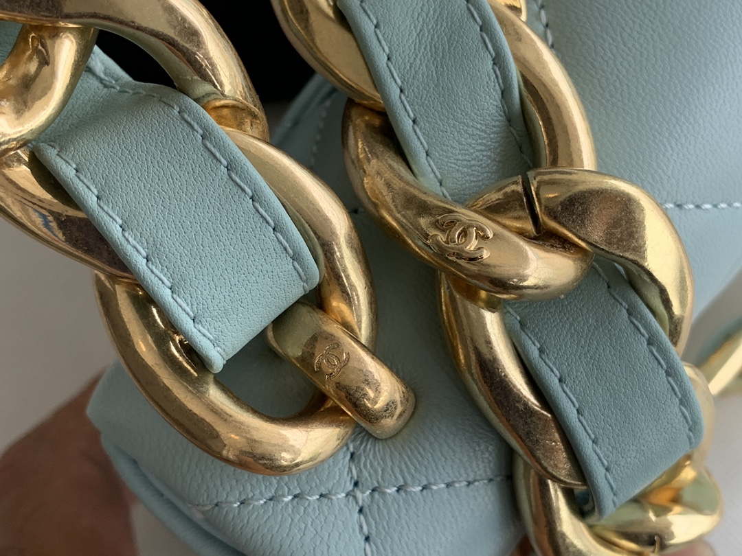 Chanel Mini Flap Bag Lambskin Gold-Tone Metal AS3213 Blue - Default Title - View 4