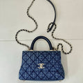 Chanel mini flap bag with top handle AS2215 Blue Canvas