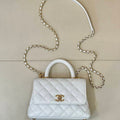 Chanel mini flap bag with top handle AS2215 White Calfskin