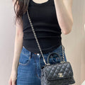 Chanel mini flap bag with top handle AS2215  black