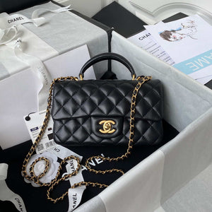 Chanel Mini flap Lambskin bag with top handle AS2431 Black gold - Default Title - View 1