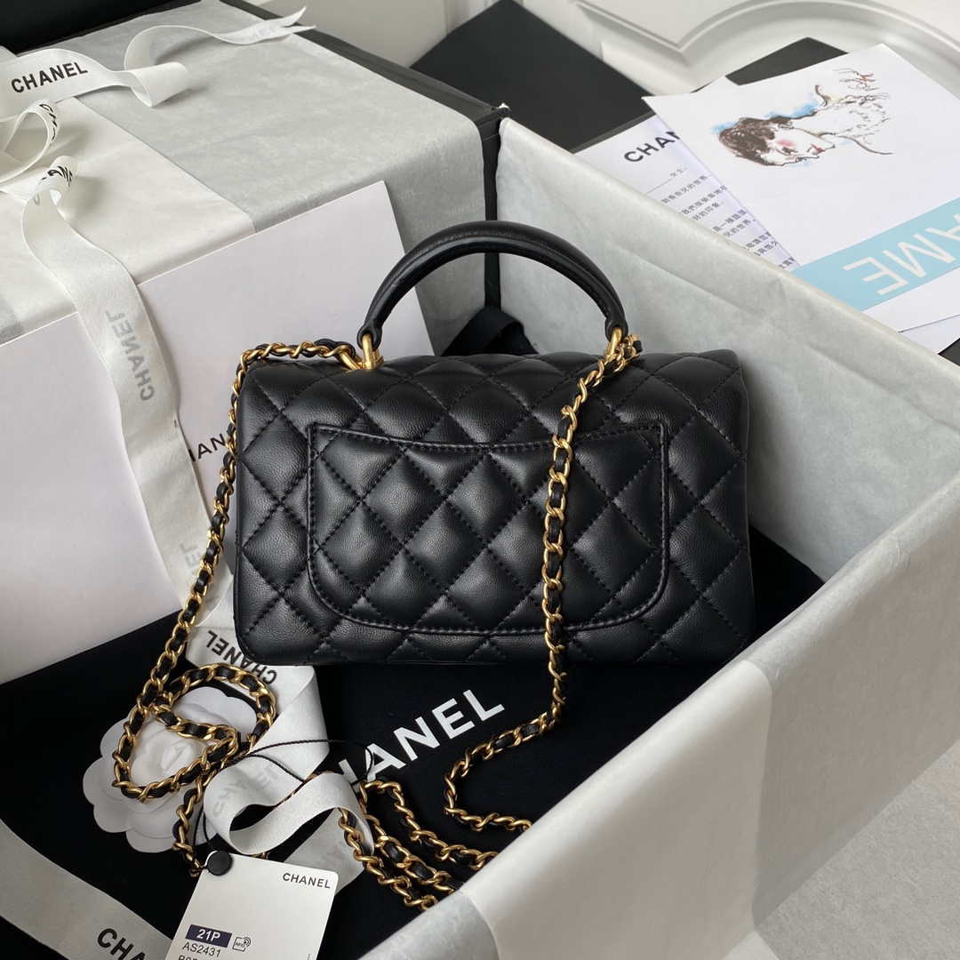 Chanel Mini flap Lambskin bag with top handle AS2431 Black gold - Default Title - View 2