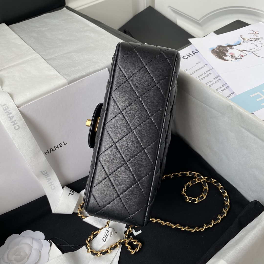 Chanel Mini flap Lambskin bag with top handle AS2431 Black gold - Default Title - View 5