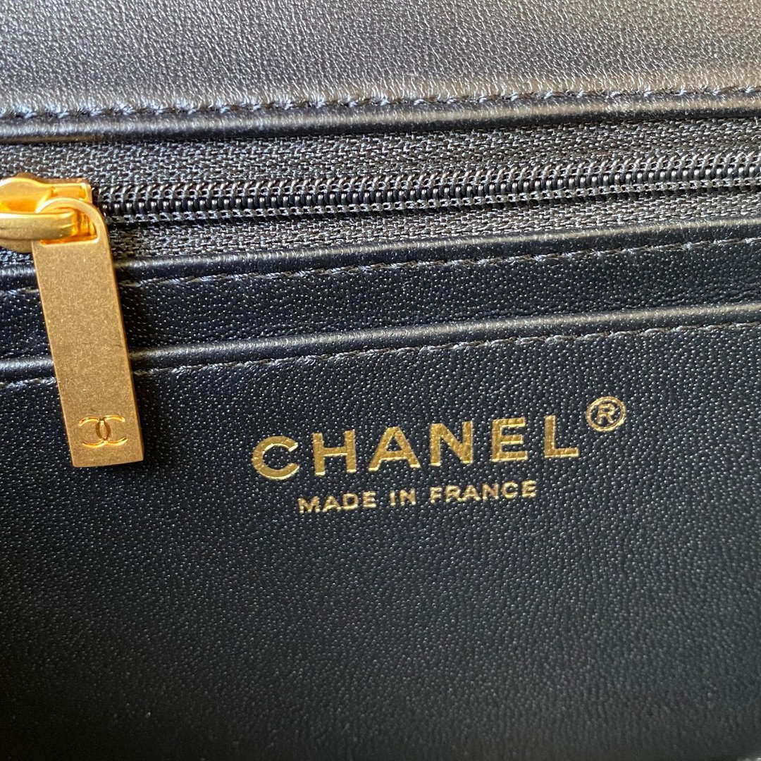 Chanel Mini flap Lambskin bag with top handle AS2431 Black gold