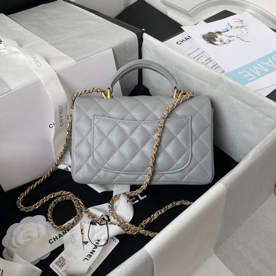 Chanel Mini flap Lambskin bag with top handle AS2431 Gray gold - Default Title - View 2