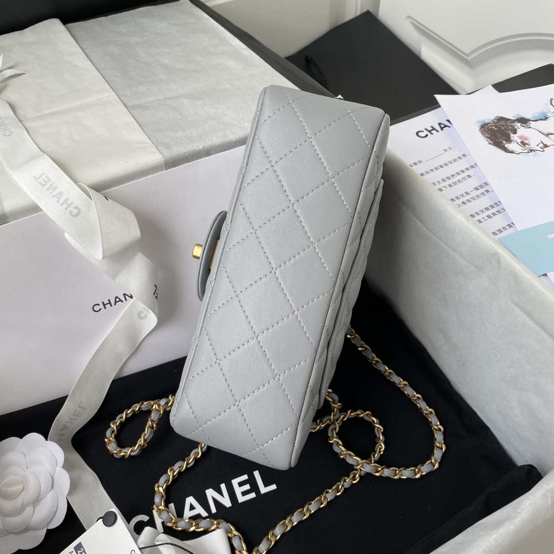 Chanel Mini flap Lambskin bag with top handle AS2431 Gray gold - Default Title - View 6