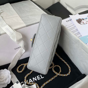 Chanel Mini flap Lambskin bag with top handle AS2431 Gray gold - Default Title - View 6
