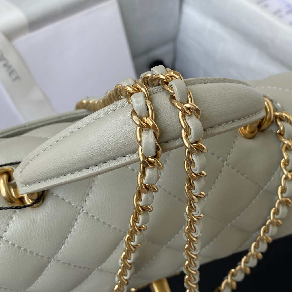 Chanel Mini flap Lambskin bag with top handle AS2431 Light Green Gold