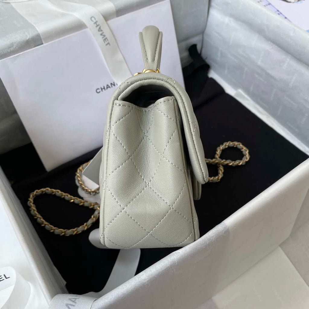 Chanel Mini flap Lambskin bag with top handle AS2431 Light Green Gold