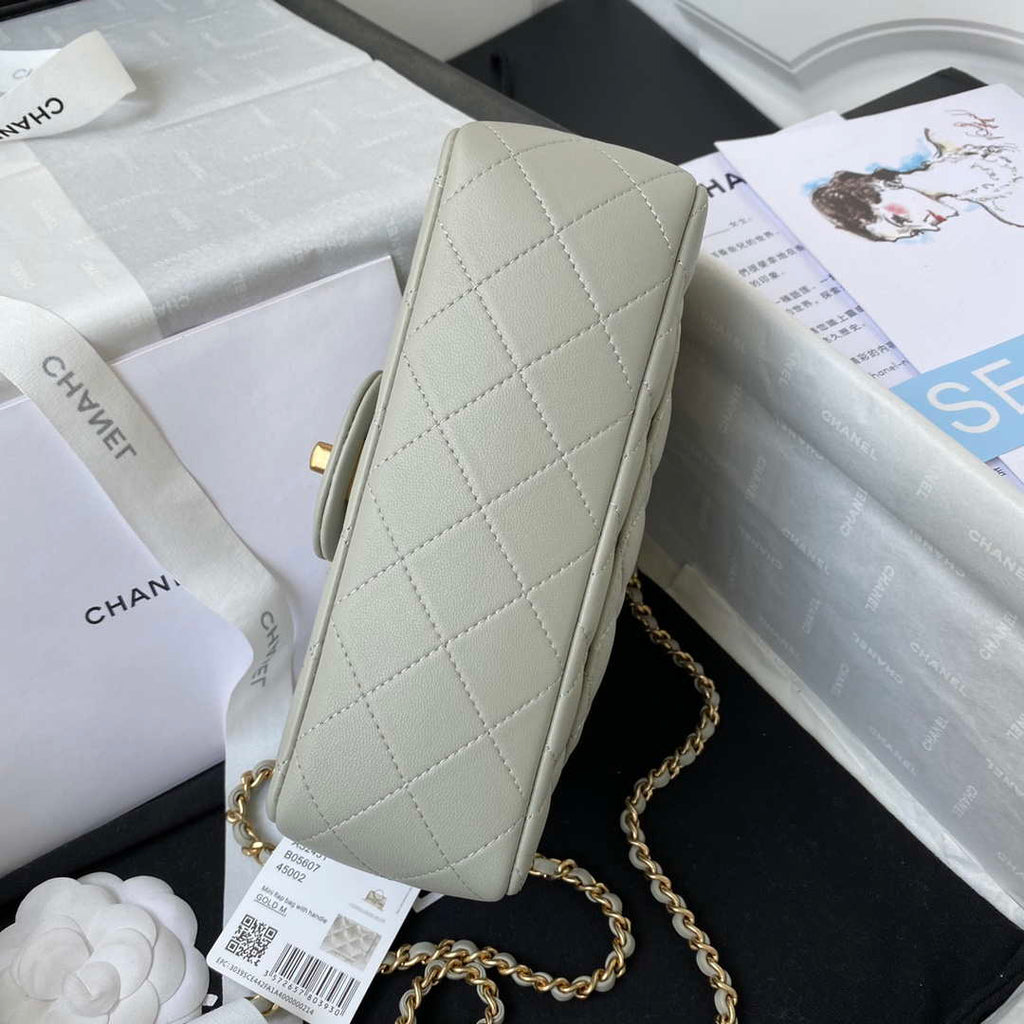 Chanel Mini flap Lambskin bag with top handle AS2431 Light Green Gold