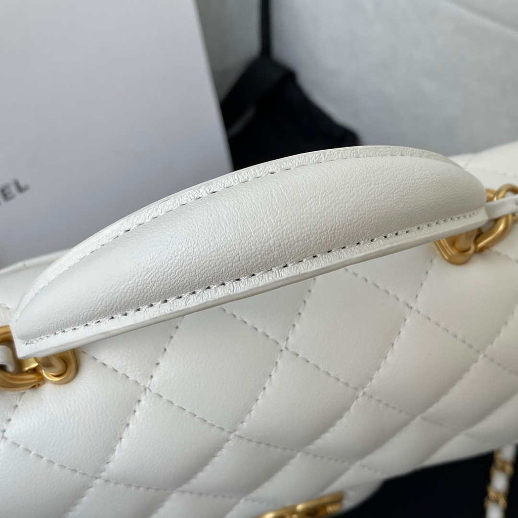Chanel Mini flap Lambskin bag with top handle AS2431 White gold