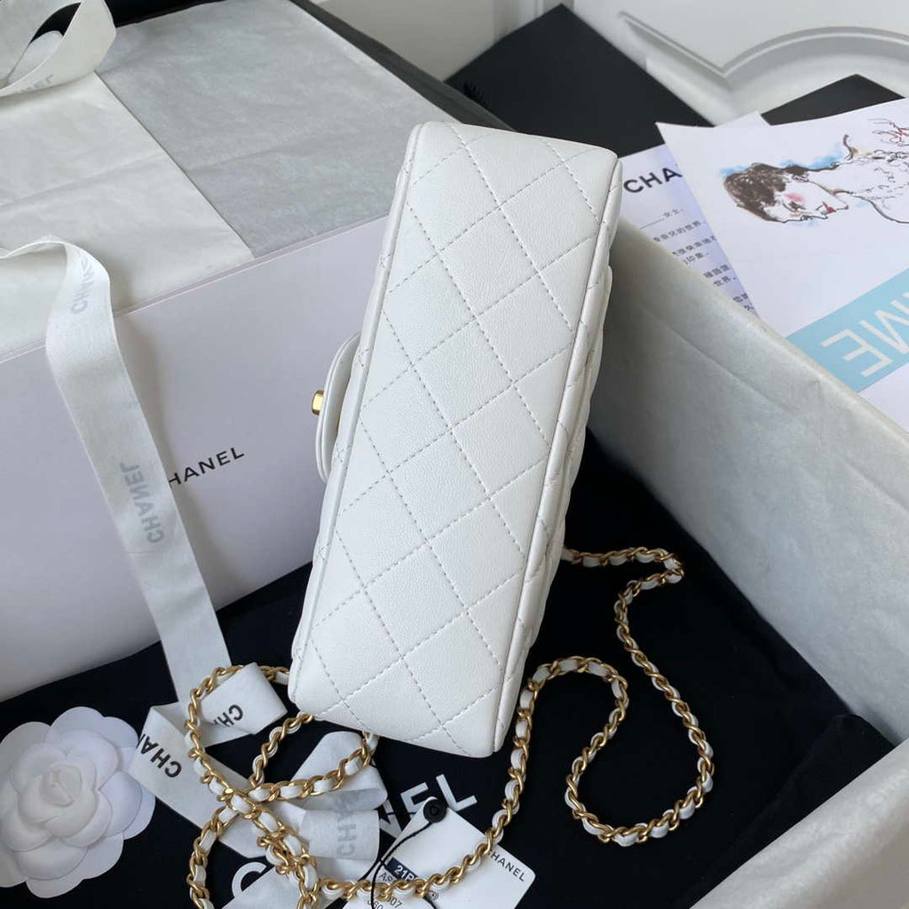 Chanel Mini flap Lambskin bag with top handle AS2431 White gold