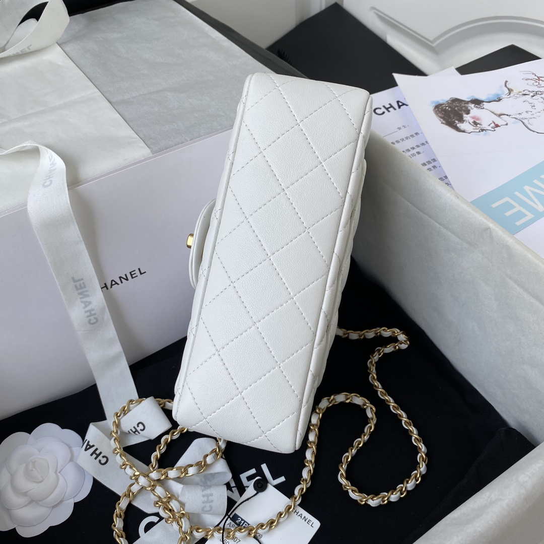 Chanel Mini flap Lambskin bag with top handle AS2431 White gold - Default Title - View 5