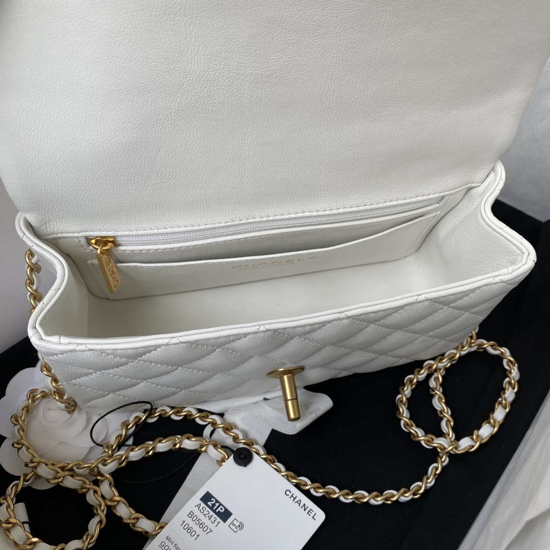 Chanel Mini flap Lambskin bag with top handle AS2431 White gold - Default Title - View 6