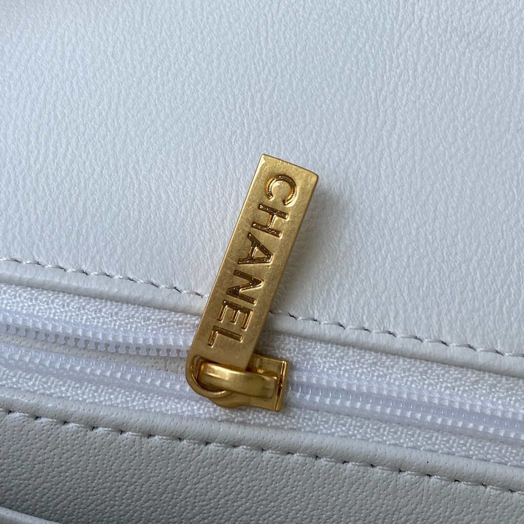 Chanel Mini flap Lambskin bag with top handle AS2431 White gold