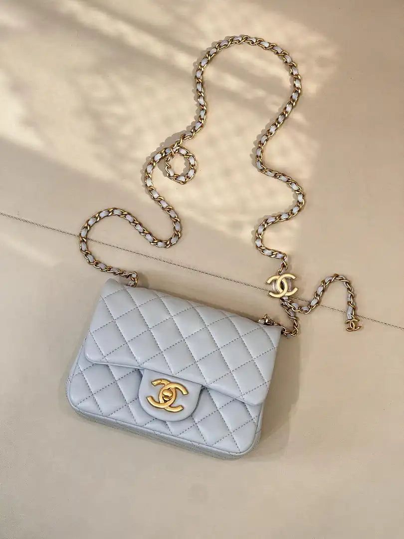 Chanel Mini Flap Shiny Lambskin & Gold-Tone Metal AS5758 Light Blue