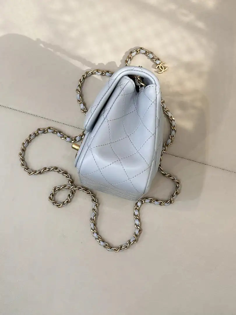 Chanel Mini Flap Shiny Lambskin & Gold-Tone Metal AS5758 Light Blue
