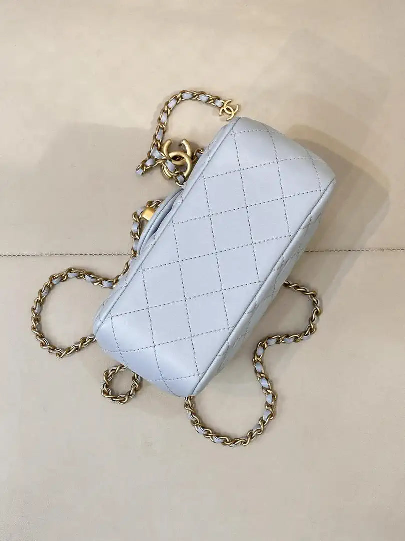 Chanel Mini Flap Shiny Lambskin & Gold-Tone Metal AS5758 Light Blue