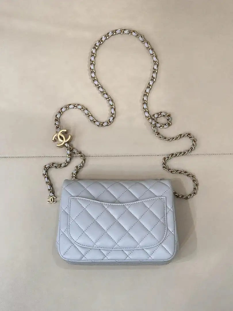 Chanel Mini Flap Shiny Lambskin & Gold-Tone Metal AS5758 Light Blue