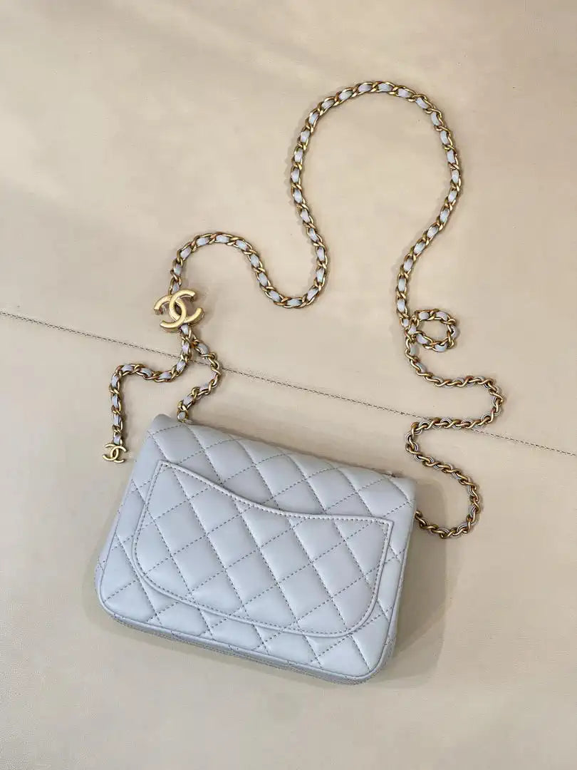 Chanel Mini Flap Shiny Lambskin & Gold-Tone Metal AS5758 Light Blue