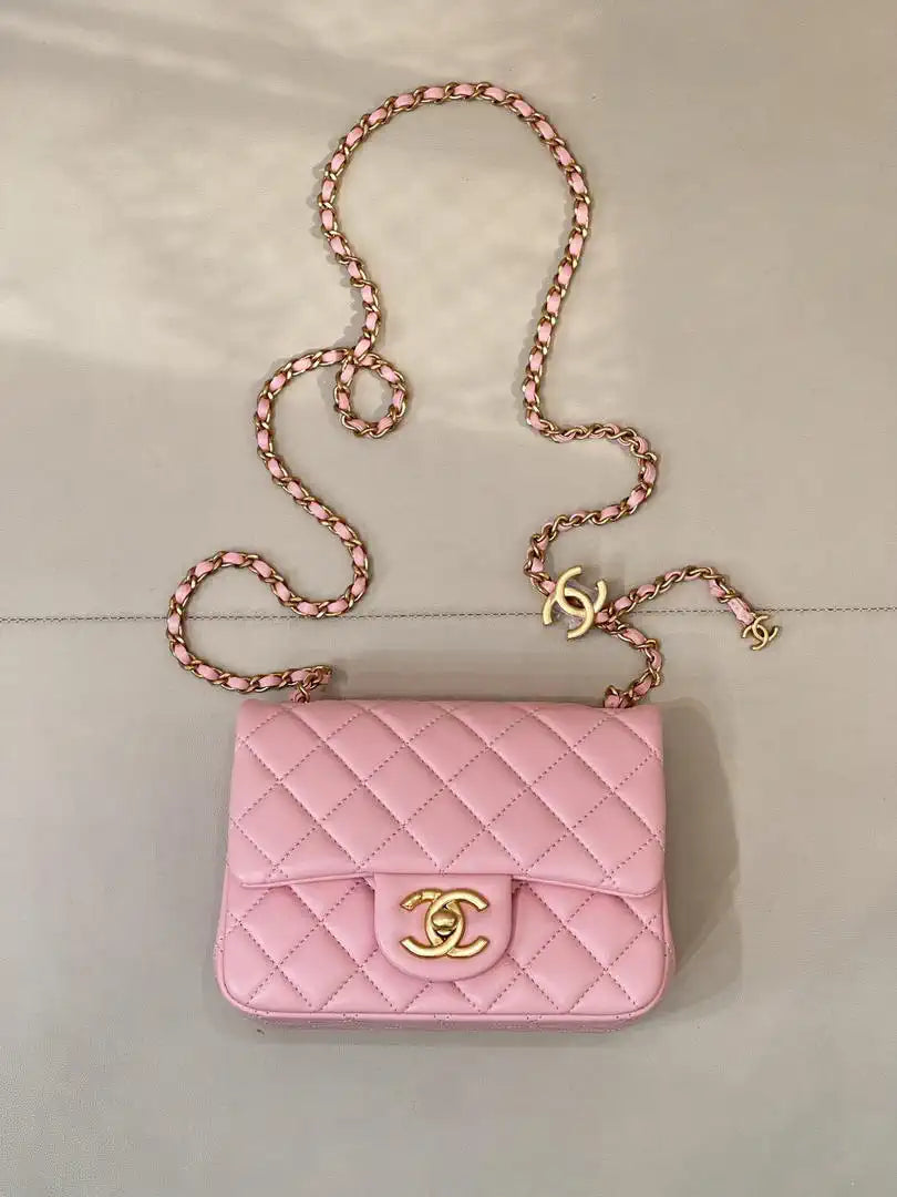 Chanel Mini Flap Shiny Lambskin & Gold-Tone Metal AS5758 Pink