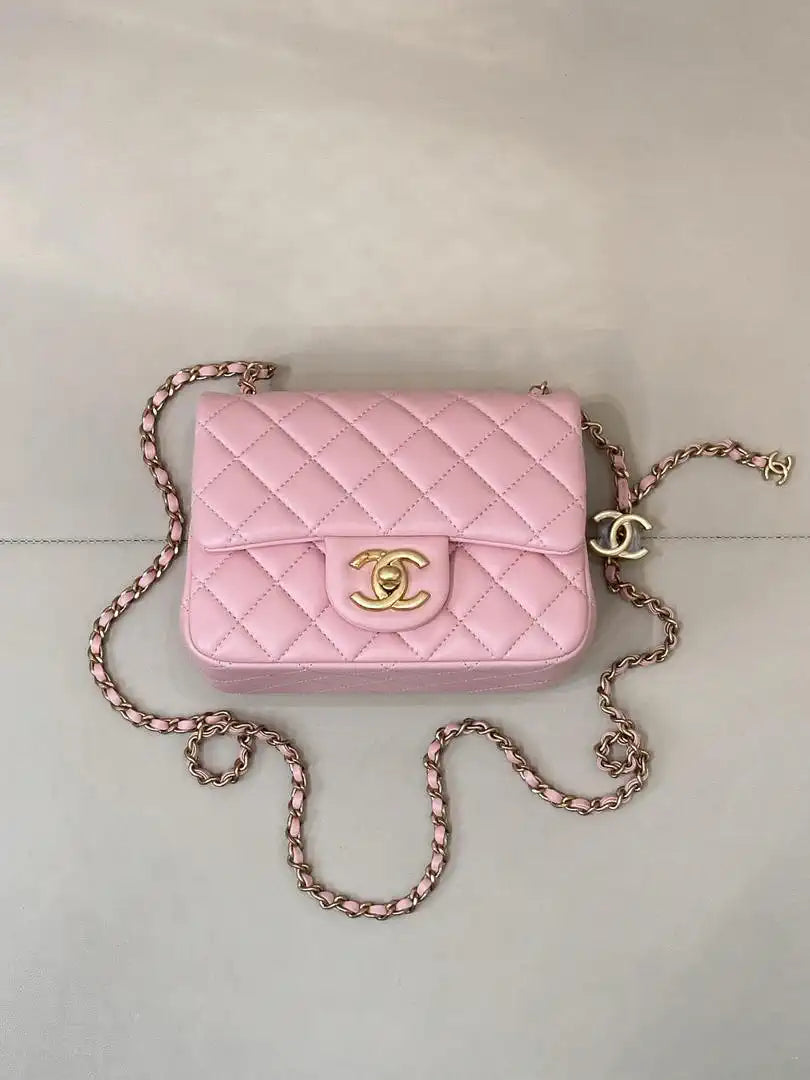 Chanel Mini Flap Shiny Lambskin & Gold-Tone Metal AS5758 Pink