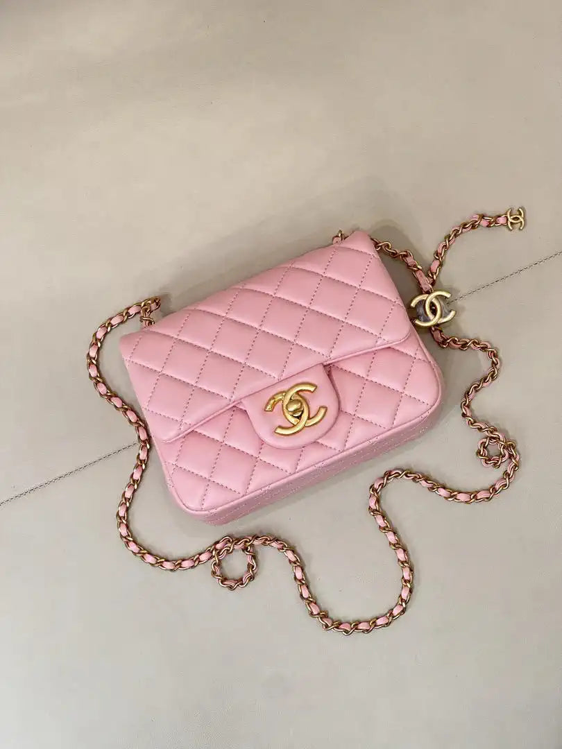 Chanel Mini Flap Shiny Lambskin & Gold-Tone Metal AS5758 Pink