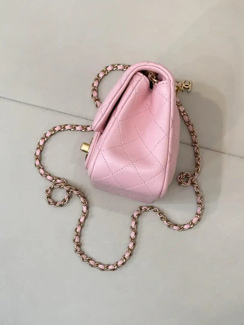 Chanel Mini Flap Shiny Lambskin & Gold-Tone Metal AS5758 Pink