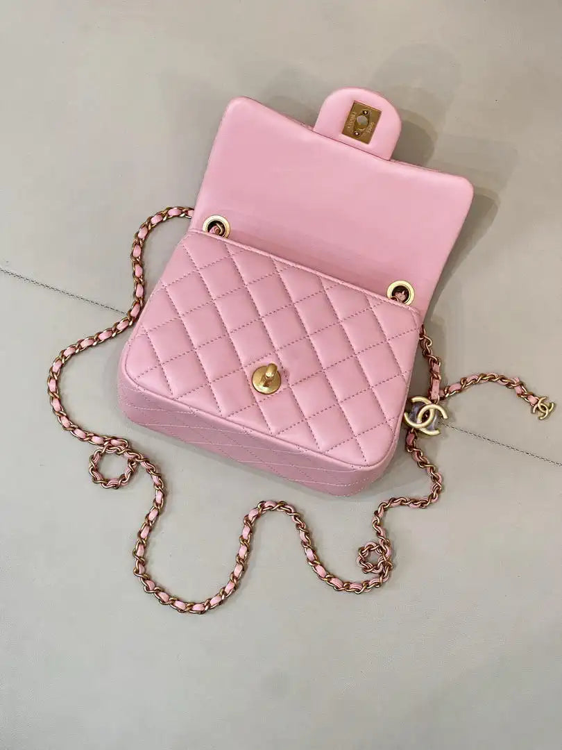 Chanel Mini Flap Shiny Lambskin & Gold-Tone Metal AS5758 Pink